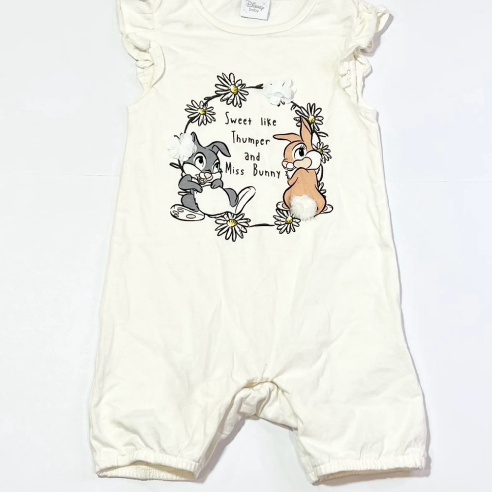 Cream Baby Romper with Thumper and Miss Bunny Print